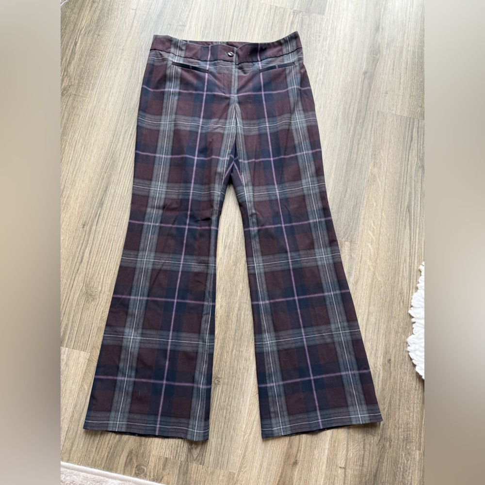 Etcetera Burgundy and Gray Plaid Dress Pants